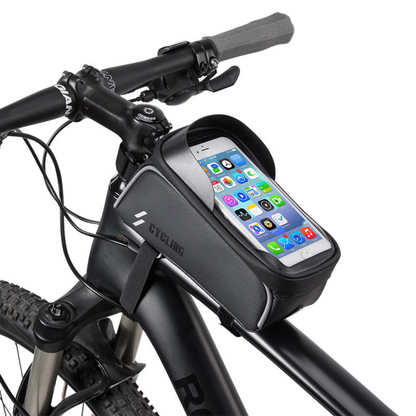 Bike Mobile Phone Holder Bag ⎜ Waterproof Top Tube Bag with Touchscreen Compartment and Headphone Opening