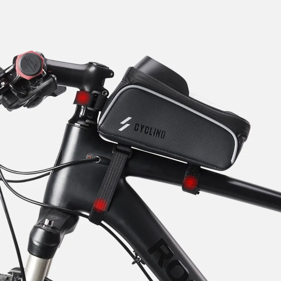 Bike Mobile Phone Holder Bag ⎜ Waterproof Top Tube Bag with Touchscreen Compartment and Headphone Opening