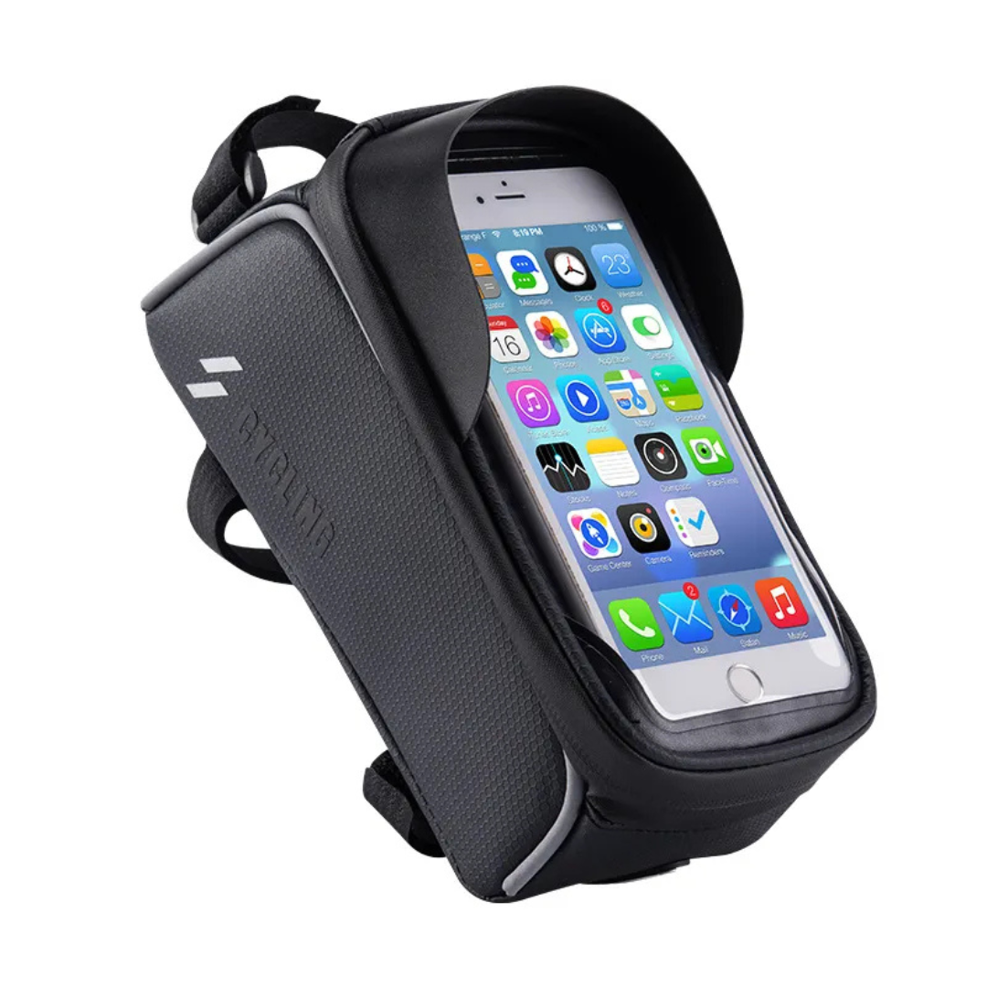 Bike Mobile Phone Holder Bag ⎜ Waterproof Top Tube Bag with Touchscreen Compartment and Headphone Opening