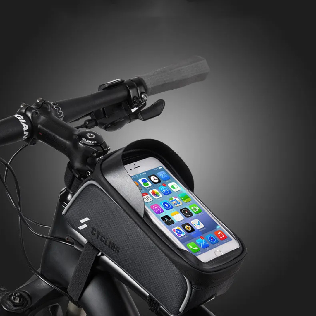 Bike Mobile Phone Holder Bag ⎜ Waterproof Top Tube Bag with Touchscreen Compartment and Headphone Opening