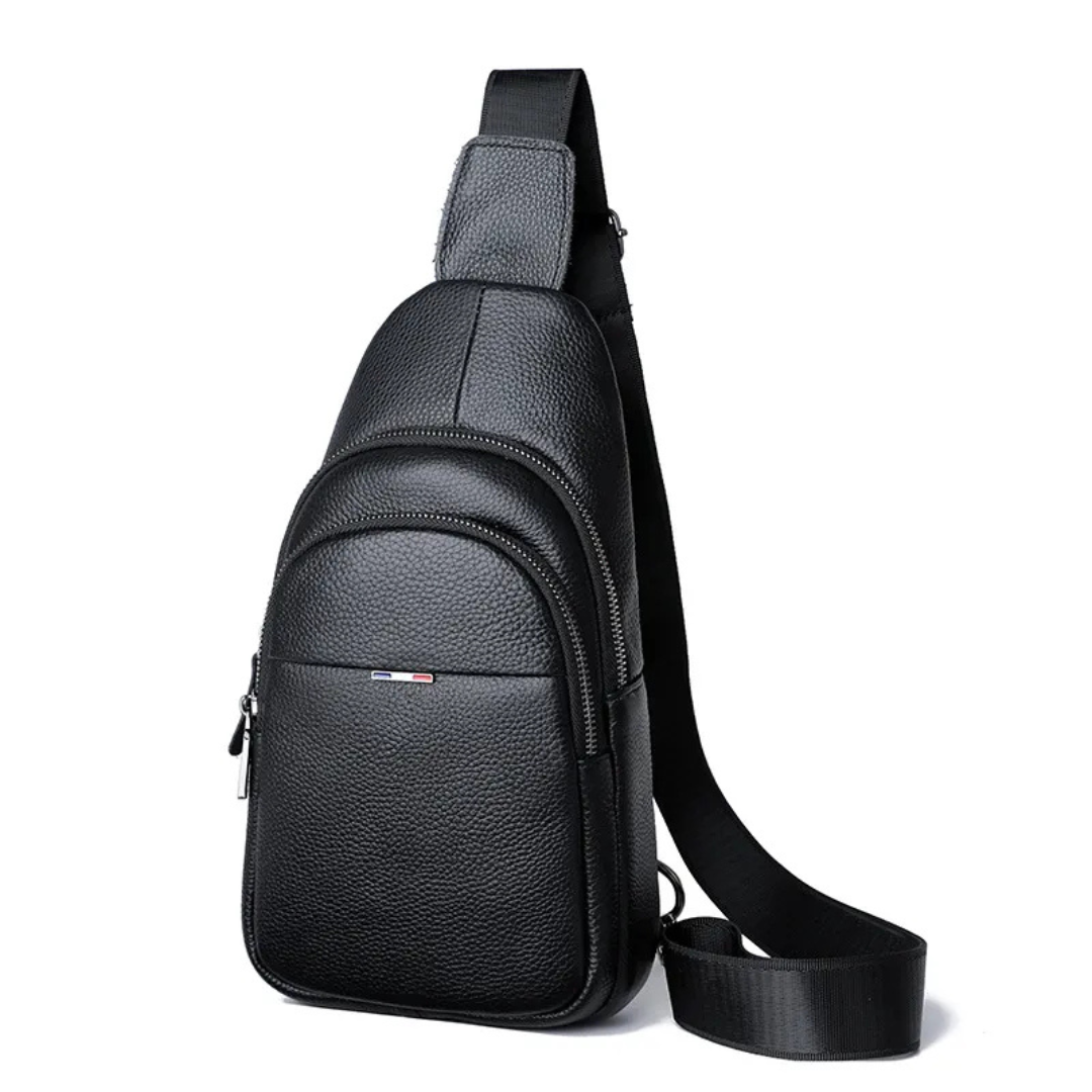 Leather Chest Bag for Men ⎜ Crossbody Design with Large Capacity and Multiple Zip Compartments