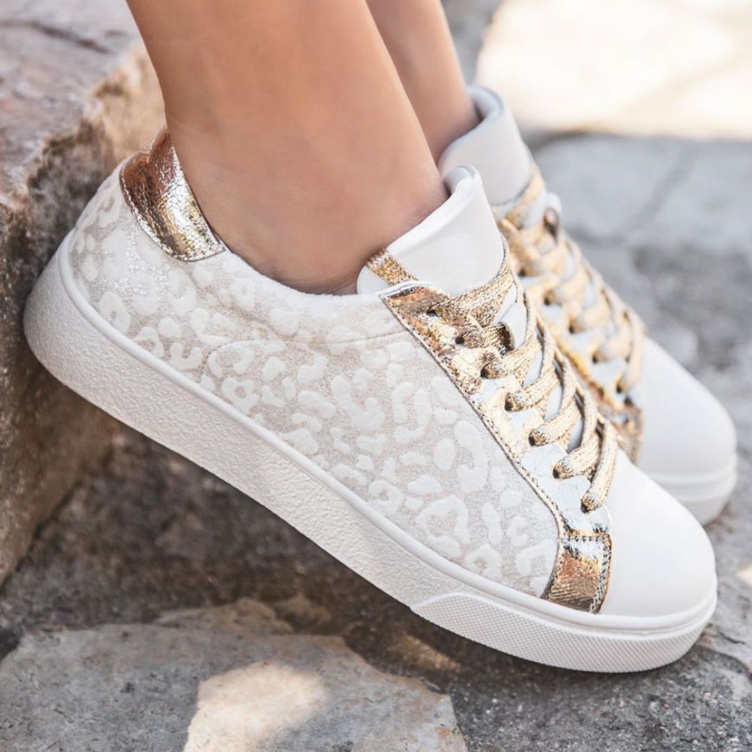 Sneakers for Women ⎜ Comfortable Shoes with Leopard Print and Metallic Accents for Everyday Wear and Style