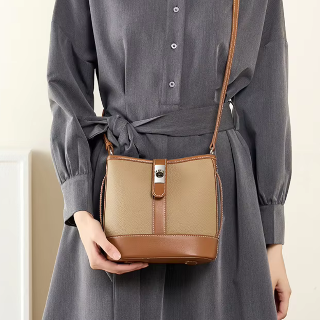 Bucket Bag for Women ⎜ Elegant Shoulder Bag Made of High - Quality Leather with Practical Flap Closure