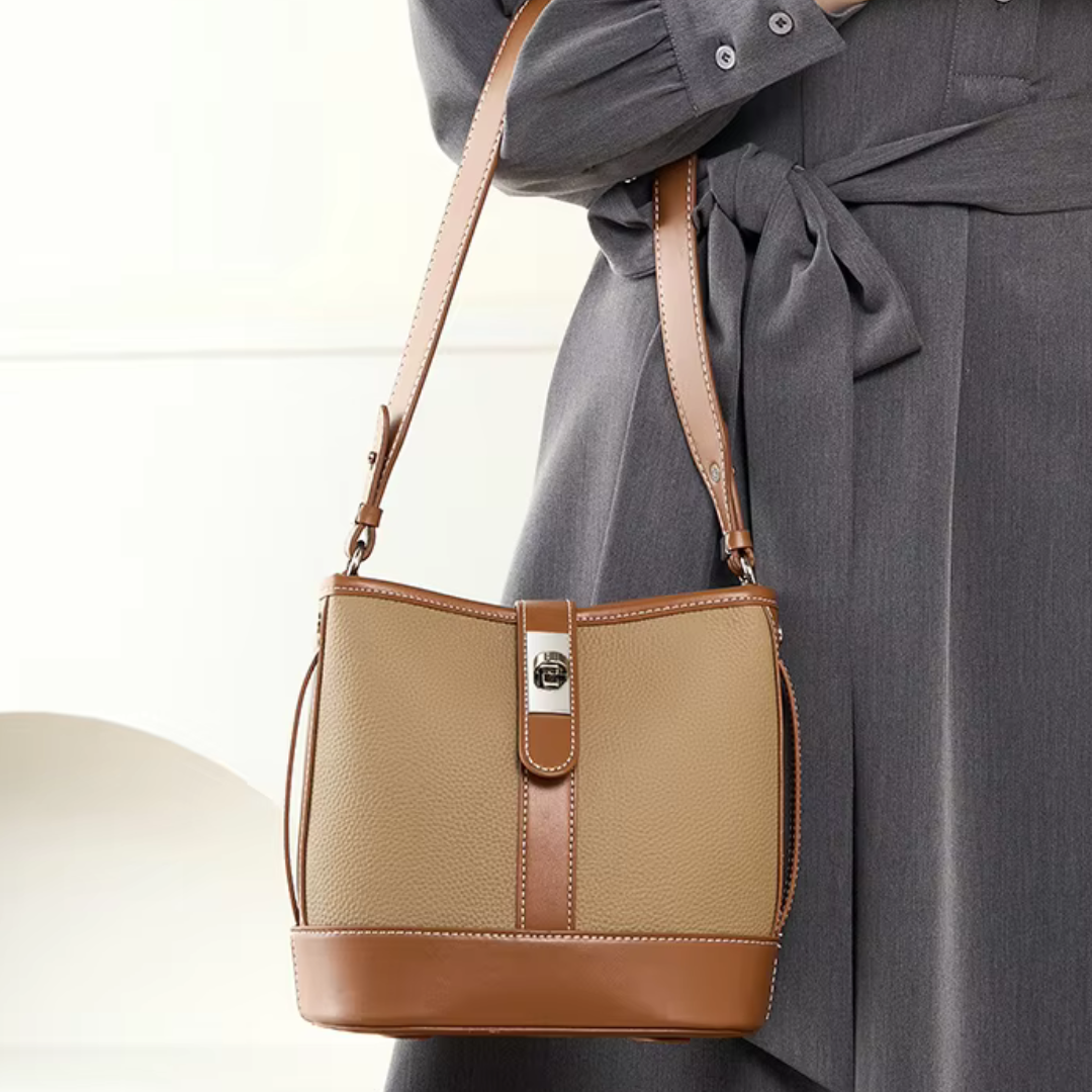 Bucket Bag for Women ⎜ Elegant Shoulder Bag Made of High - Quality Leather with Practical Flap Closure