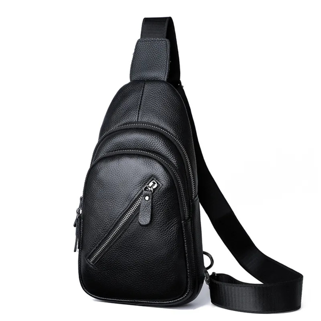 Leather Chest Bag for Men ⎜ Crossbody Design with Large Capacity and Multiple Zip Compartments