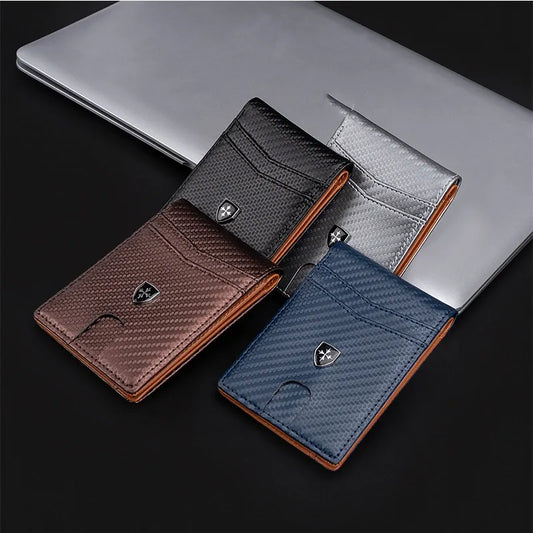 Rfid Wallet for Men ⎜ Compact Folding Wallet Made of Carbon Leather with Viewing Window and Card Compartments