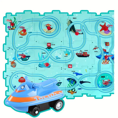 Puzzle Track Play Mat for Kids ⎜ Interactive Floor Game with Connectable Roads for Imaginative Racing Fun