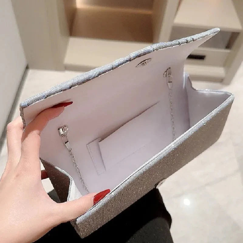 Evening Clutch Bag ⎜ Glittering Design with Pleated Fabric and Elegant Shape
