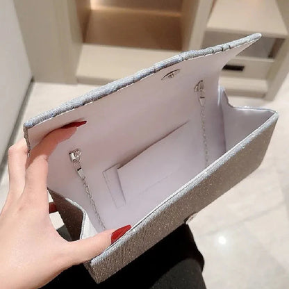Evening Clutch Bag ⎜ Glittering Design with Pleated Fabric and Elegant Shape