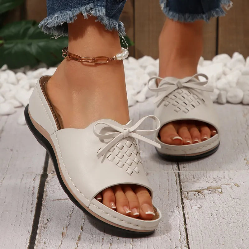 Mules for Women ⎜ Comfortable Summer Shoes with a Bow , Non - Slip Sole and Cushioned Footbed