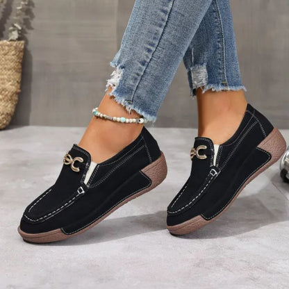 Moccasins for Women ⎜ Comfortable Slip - on Shoes with Metal Accessory and Classic Design