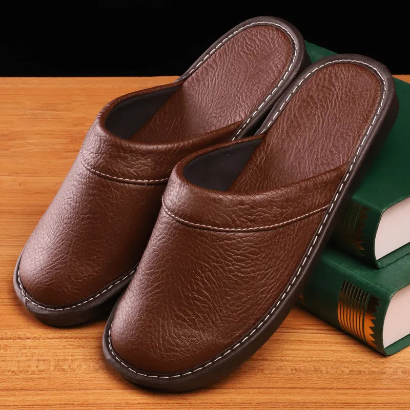 Leather Slippers for Men ⎜ Comfortable Slippers for All Seasons with Non - Slip Soles