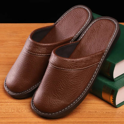 Leather Slippers for Men ⎜ Comfortable Slippers for All Seasons with Non - Slip Soles