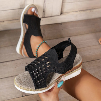 Women's Wedge Sandals ⎜ Comfortable Summer Shoes with Knitted Design and Open Toe for Summer