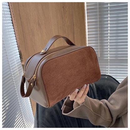 Cosmetics Bag for Women ⎜ Large Capacity with Suede Look and Practical Carrying Handle