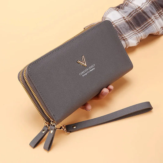 Women's Wallet with Double Zip ⎜ Large Capacity and Practical Design with Wrist Strap