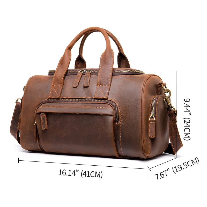 Leather Travel Bag for Men ⎜ Robust Handmade Travel Bag with Large Storage Space