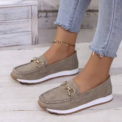 Platform Slip - on Shoes for Women ⎜ Comfortable Slip - on Shoes with Fashionable Chain Appliqué for Everyday Wear and Style