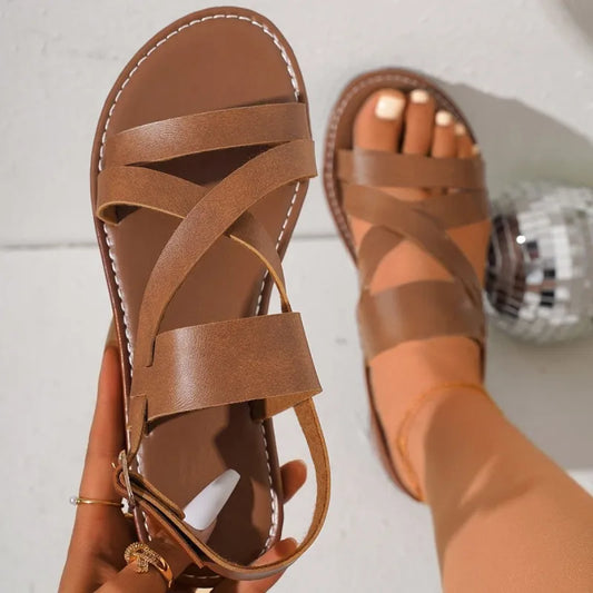 Women's Sandals with Cross Straps ⎜ Comfortable Summer Shoes with Ankle Strap and Non - Slip Sole for Every Day