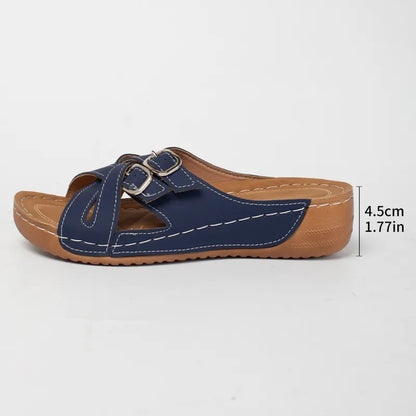 Mules for Women ⎜ Comfortable Summer Shoes with Cross Straps , Buckles and a Light Platform Sole