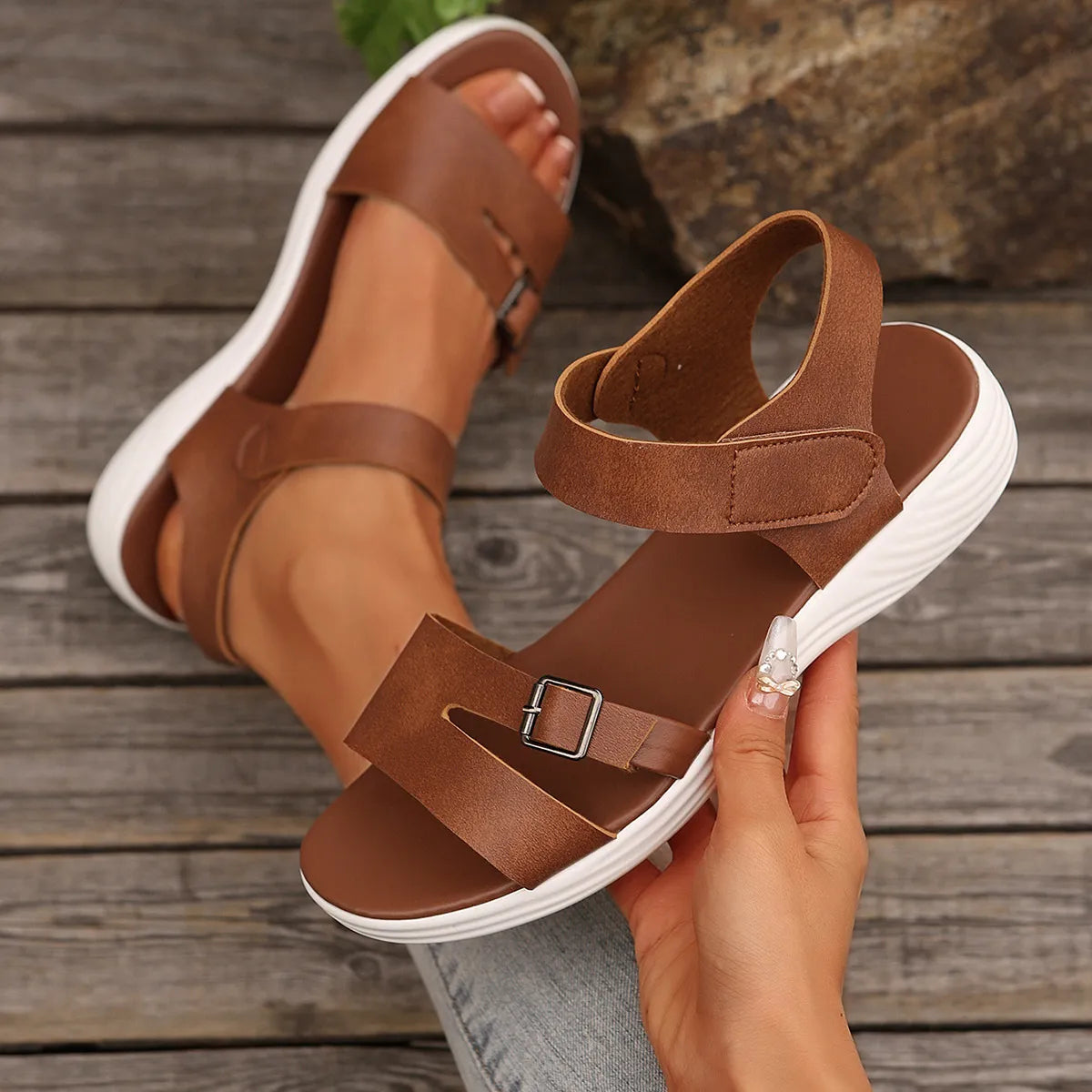 Velcro Sandals for Women ⎜ Comfortable Summer Shoes with a Flat Wedge Sole and Adjustable Strap