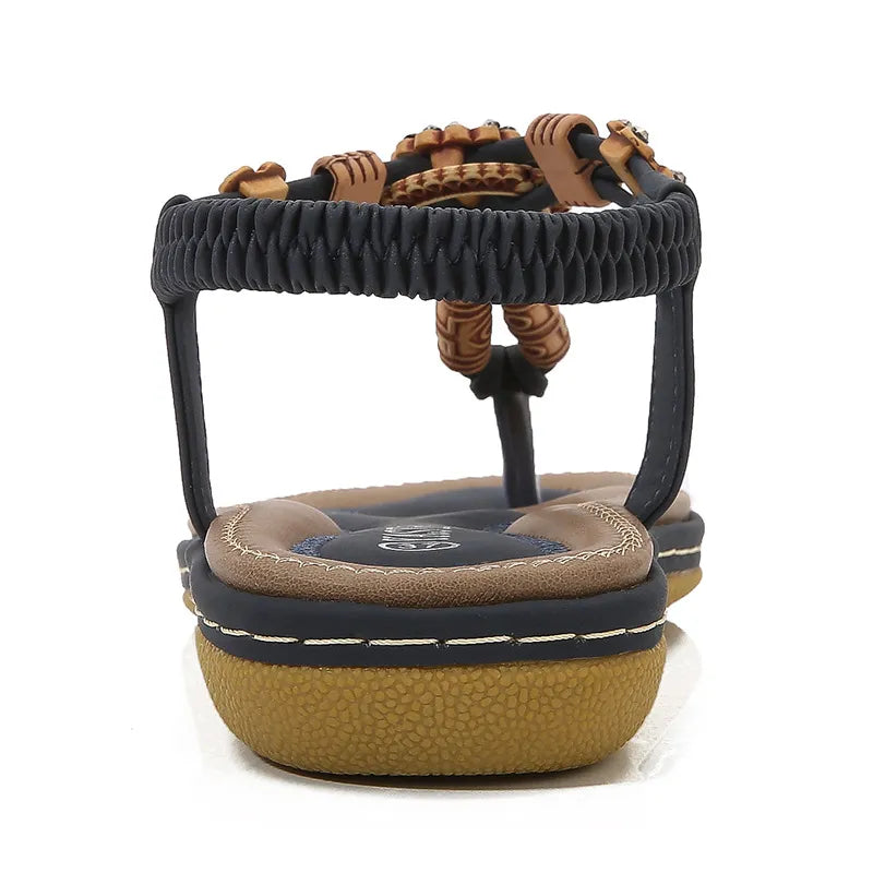 Women's Sandals with Wooden Beads ⎜ Comfortable Flat - Soled Shoes in a Casual Style with a Braided Design