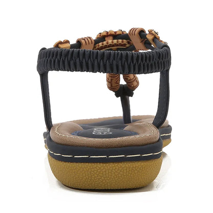 Women's Sandals with Wooden Beads ⎜ Comfortable Flat - Soled Shoes in a Casual Style with a Braided Design
