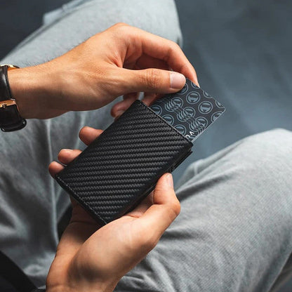 Rfid Card Holder for Men ⎜ Compact Carbon Wallet with Eject Function for Cards