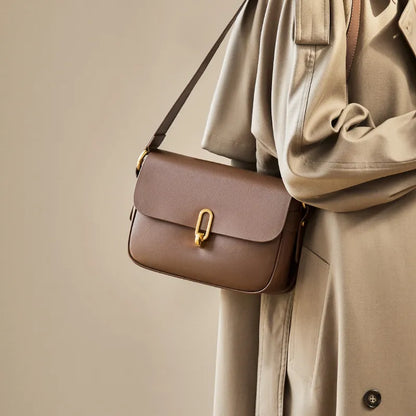 Leather Bag for Women ⎜ Stylish Shoulder Bag with Gold Buckle and Adjustable Strap