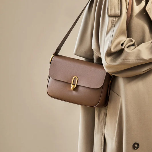 Leather Bag for Women ⎜ Stylish Shoulder Bag with Gold Buckle and Adjustable Strap