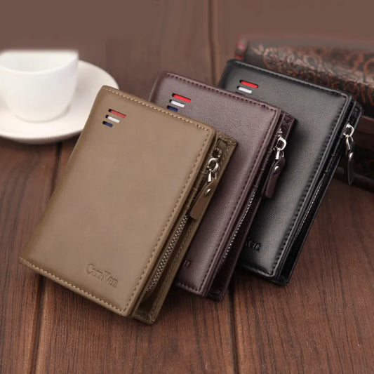 Rfid Wallet for Men ⎜ Compact Faux Leather Wallet with Coin Pocket and Card Protection