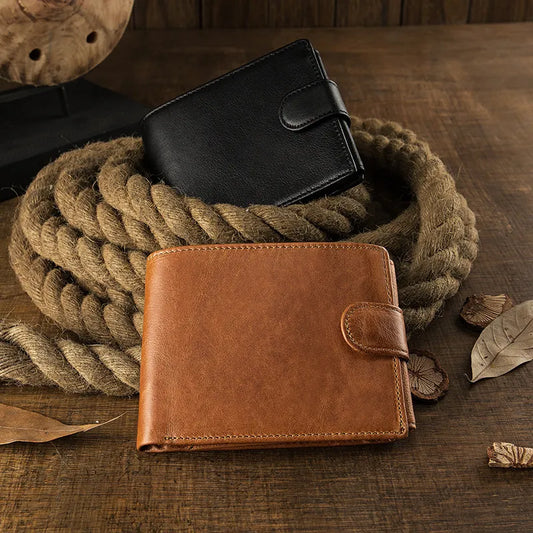 Men's Wallet with Press Stud ⎜ Compact Leather Wallet with Rfid Protection and Card Compartments