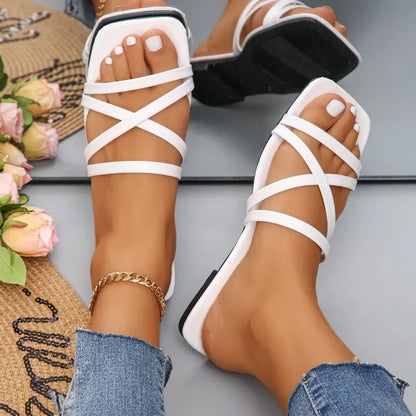 Flat Women's Sandals ⎜ Breathable Shoes with Cross Straps and Modern Design for Summer