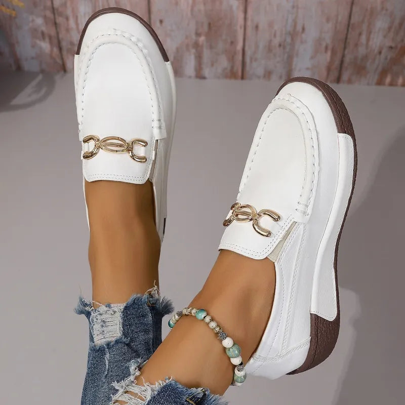 Moccasins for Women ⎜ Comfortable Slip - on Shoes with Metal Accessory and Classic Design