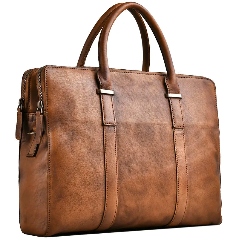 Leather Briefcase for Men ⎜ Noble Bag Made From Vegetable - Tanned Leather for Business and Leisure