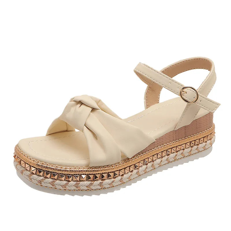 Women's Platform Sandals ⎜ Comfortable Summer Shoes with Bow and Adjustable Strap for Everyday Wear & Holidays