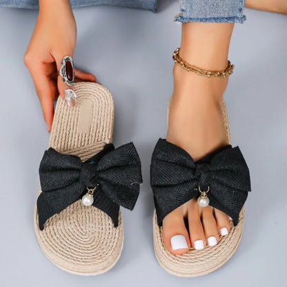 Mules for Women ⎜ Fashionable Summer Shoes with Jute Sole and Large Bow for Indoors and Outdoors