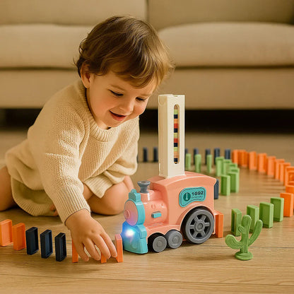 Domino Train Toy for Kids ⎜ Automatic Track Laying with Lights and Sound for Creative Learning Fun
