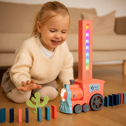 Domino Train Toy for Kids ⎜ Automatic Track Laying with Lights and Sound for Creative Learning Fun