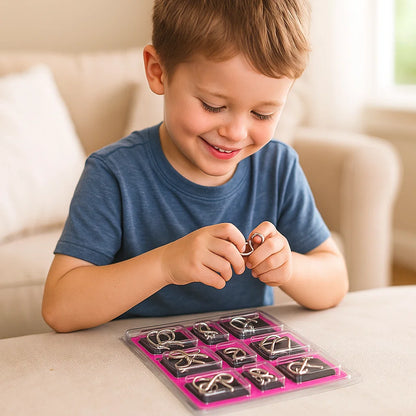 Metal Puzzle Ring Set ⎜ Brain Teaser Logic Game for Kids and Adults with Multiple Unlocking Challenges