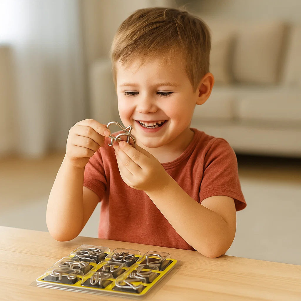 Metal Puzzle Ring Set ⎜ Brain Teaser Logic Game for Kids and Adults with Multiple Unlocking Challenges