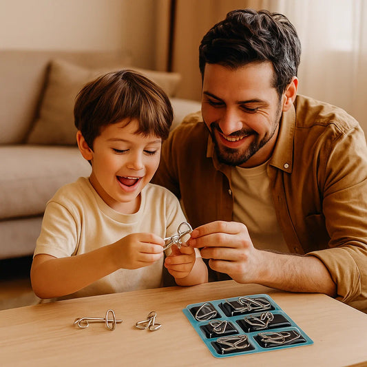 Metal Puzzle Ring Set ⎜ Brain Teaser Logic Game for Kids and Adults with Multiple Unlocking Challenges