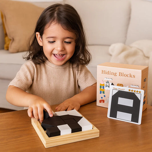 Wooden Battle Block Puzzle Game ⎜ Educational Logic Training Toy for Kids with Cards and Board Play