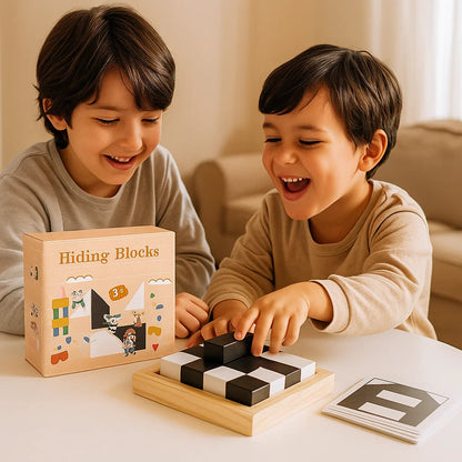 Wooden Battle Block Puzzle Game ⎜ Educational Logic Training Toy for Kids with Cards and Board Play