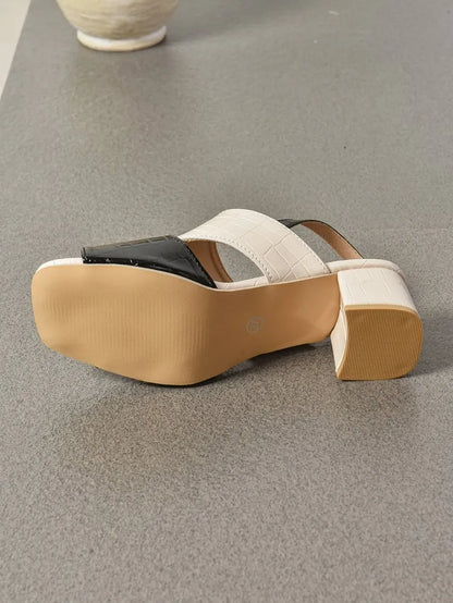 Women's Sandals with Block Heel ⎜ Fashionable Shoes with Adjustable Strap and Croco Look