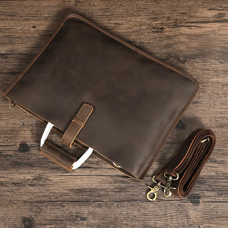 Leather Briefcase for Men ⎜ Robust Shoulder Bag Made From Genuine Cowhide with Comfortable Carrying Handle