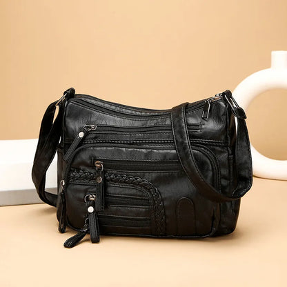 Leather Shoulder Bag for Women ⎜ Versatile Bag with Multiple Zip Pockets and a Fashionable Look