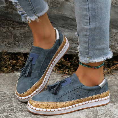 Loafers for Women ⎜ Comfortable Flats with Tassel Detail and Elasticated Slip - on Design