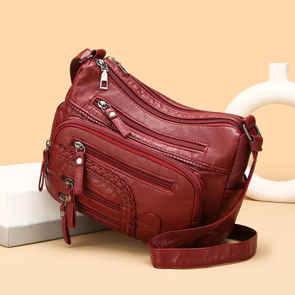 Leather Shoulder Bag for Women ⎜ Versatile Bag with Multiple Zip Pockets and a Fashionable Look