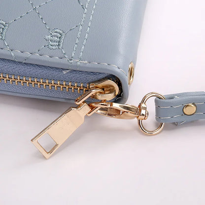 Women's Clutch with Crown Embroidery ⎜ Long Zip and Practical Design with Wrist Strap